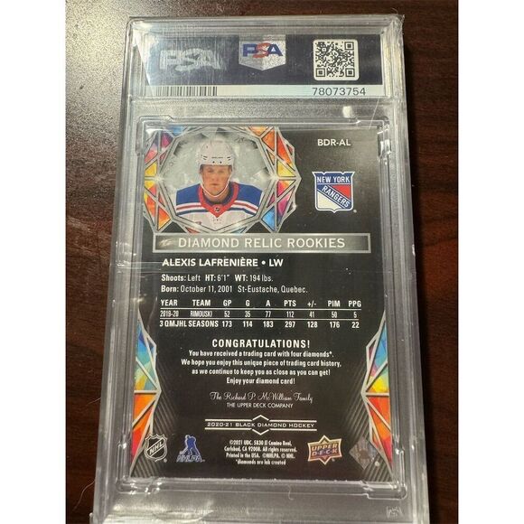 2020 U.D. Black Diamond Alexis Lafreniere Quad Diamond Rookie #89/99 - Picture 2 of 2